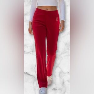 NWT Juicy Couture Red Velour Track Pants Rhinestone Logo Size L